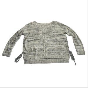 Cloud Chaser Gray and White Heathered Cable Knit Sweater with Lattice Lace Ups